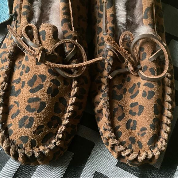 EMU leopard print moccasins house shoes, Women's Moccasin Slippers Micro Suede - Picture 7 of 11